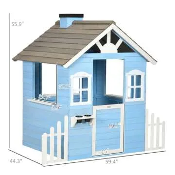 Outsunny Playhouse for Kids Outdoor, Country Style Wooden Playhouse with Flower Pot Holders, Working Door, Windows, Service Stations for 3-7 Years, Blue