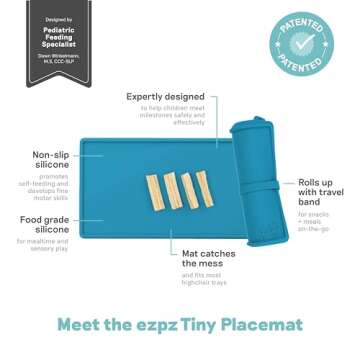 ezpz Tiny Placemat - 6 Months+ (Blue) - Non-Slip, 100% Silicone Placemat for Toddlers and Babies - F...