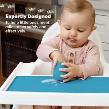 ezpz Tiny Placemat - 6 Months+ (Blue) - Non-Slip, 100% Silicone Placemat for Toddlers and Babies - Fits on Most Highchair Trays - Rolls-Up - Dishwasher Safe