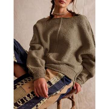 Saodimallsu Womens Oversized Pullover Sweater Long Lantern Sleeve Crew Neck Trendy Loose Knit Fall C...