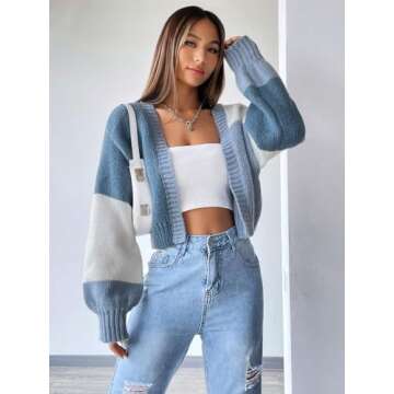 Comfy SHENHE Women's Color Block Cardigan Knit Sweater