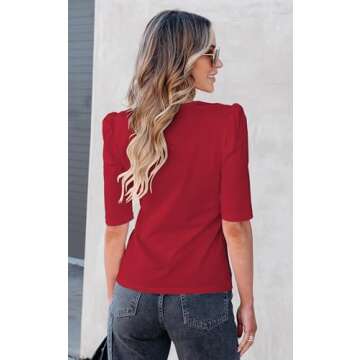 ECOWISH Womens Short Sleeve Shirts: Summer Dressy Casual V Neck Ribbed Knit Fashion Work Tops Sexy Basic Tee Blouses