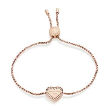 Michael Kors Stainless Steel and Pavé Crystal Heart Chain Bracelet for Women, Color: Rose Gold (Mod...