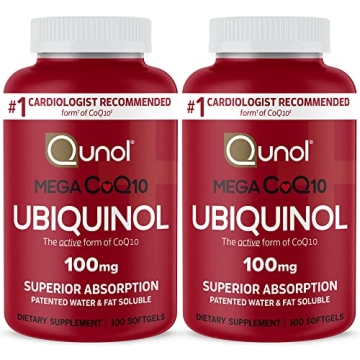 Qunol Mega Ubiquinol CoQ10 100mg Softgels- Superior Absorption - Active form of Coenzyme Q10 for Hea...