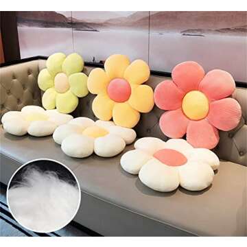 WYIKE Flower-Shaped Cute Pillow, Flower Cushion, Reading Pillow and Leisure and Comfortable Pillow, Car Cushion (Beige/Yellow, 40cm*40cm)