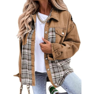 SHEWIN Oversized Denim Plaid Jacket for Women - Chic & Versatile