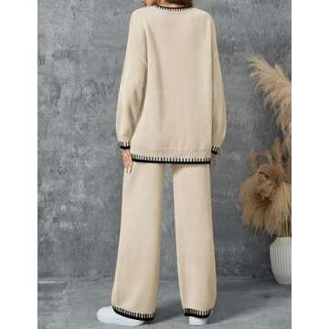 ZESICA Womens Casual 2 Piece Outfits Sweater Sets Long Sleeve Pullover Tops Wide Leg Pants Lounge Set,Apricot,Small