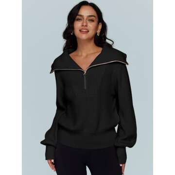 LILLUSORY Women's Half Zip Pullover Trendy Sweatshirts Maternity 2023 Fall Sweater Tops 100% Cotton Knit Y2K Hoodie Black