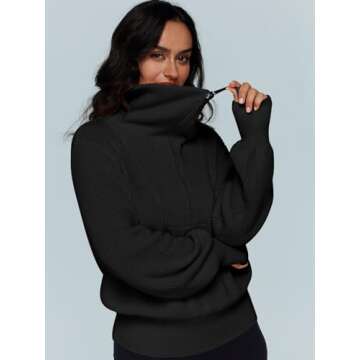 LILLUSORY Women's Half Zip Pullover Trendy Sweatshirts Maternity 2023 Fall Sweater Tops 100% Cotton Knit Y2K Hoodie Black