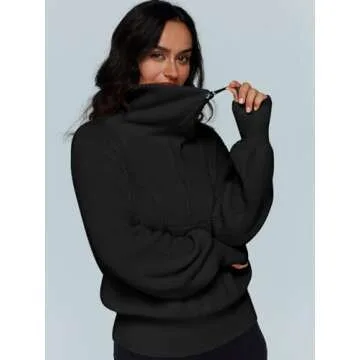 LILLUSORY Women's Half Zip Pullover Trendy Sweatshirts Maternity 2023 Fall Sweater Tops 100% Cotton Knit Y2K Hoodie Black