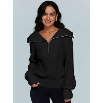 LILLUSORY Women's Half Zip Pullover Trendy Sweatshirts Maternity 2023 Fall Sweater Tops 100% Cotton Knit Y2K Hoodie Black