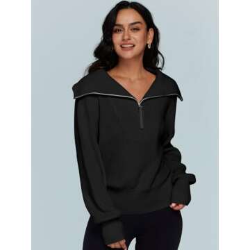 LILLUSORY Women's Half Zip Pullover Trendy Sweatshirts Maternity 2023 Fall Sweater Tops 100% Cotton Knit Y2K Hoodie Black