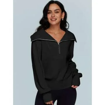 LILLUSORY Women's Half Zip Pullover Trendy Sweatshirts Maternity 2023 Fall Sweater Tops 100% Cotton Knit Y2K Hoodie Black
