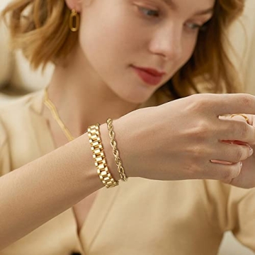 Stylish 2pcs Gold Chain Link Bracelet Set for Women