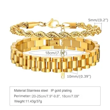 Stylish 2pcs Gold Chain Link Bracelet Set for Women