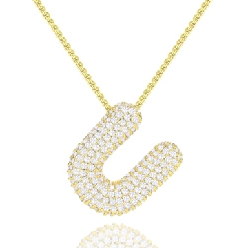 Initial Necklaces for Women, Gold Dainty Balloon Bubble Necklace Letter U Pendant CZ Women Gifts for...