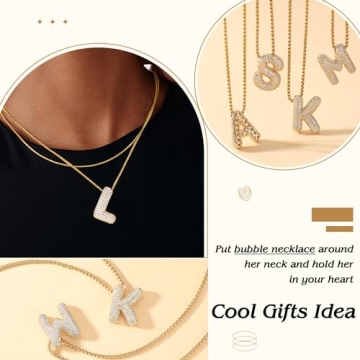 Initial Necklaces for Women, Gold Dainty Balloon Bubble Necklace Letter U Pendant CZ Women Gifts for Teen s Birthday Christmas Anniversary Jewelry