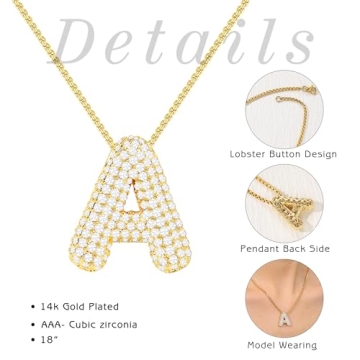 Initial Necklaces for Women, Gold Dainty Balloon Bubble Necklace Letter U Pendant CZ Women Gifts for Teen s Birthday Christmas Anniversary Jewelry