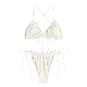 ZAFUL Women's Ruffle Bikini Two Piece Swimwear White Small