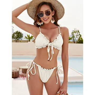 ZAFUL Women's Ruffle Bikini Two Piece Swimwear White Small