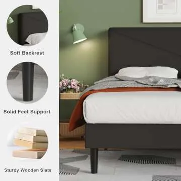 Flolinda Queen Size Velvet Bed Frame/Button Tufted Bed Frame with Headboard/Upholstered Platform Bed/Strong Wooden Slats/Fully Upholstered Mattress Foundation/No Box Spring Needed/Dark Grey