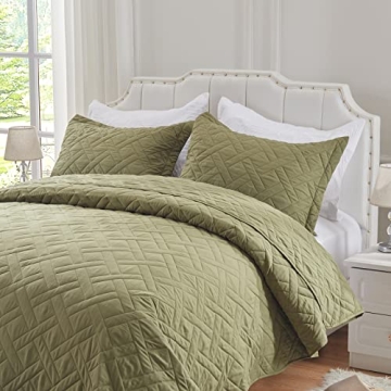 NexHome Queen Quilt Set Lightweight Bedspreads Soft Microfiber Reversible Quilted Bed Cover Olive Gr...