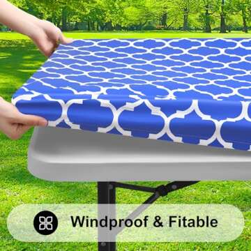 Smiry Rectangle Picnic Table Cover, Waterproof Elastic Fitted Camping Tablecloths for 6 Foot Tables,...