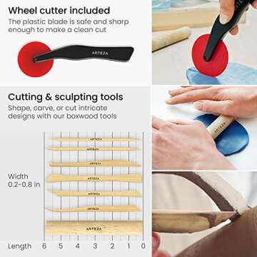 ARTEZA Pottery & Polymer Clay Tools, 22-Piece Sculpting Set with Steel Tips and Wooden Handles, Craft Kit for Pottery Modeling and Carving