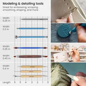 ARTEZA Pottery & Polymer Clay Tools, 22-Piece Sculpting Set with Steel Tips and Wooden Handles, Craft Kit for Pottery Modeling and Carving