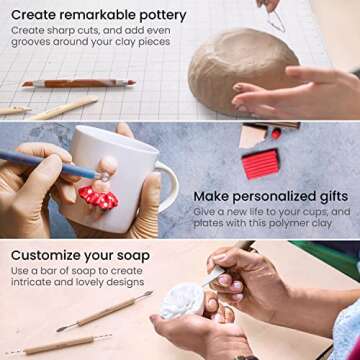 ARTEZA Pottery & Polymer Clay Tools, 22-Piece Sculpting Set with Steel Tips and Wooden Handles, Craft Kit for Pottery Modeling and Carving