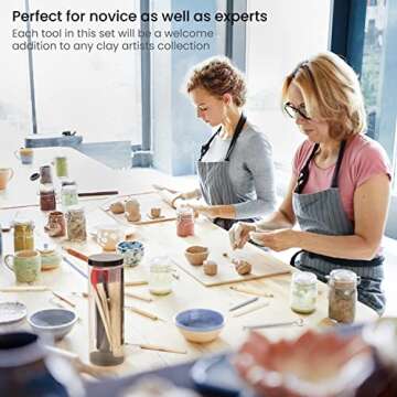 ARTEZA Pottery & Polymer Clay Tools, 22-Piece Sculpting Set with Steel Tips and Wooden Handles, Craft Kit for Pottery Modeling and Carving