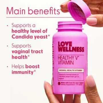Love Wellness Healthy V Vitamin | Women's Vaginal Health Supplement | pH Balance, Gut Health & Immune Support Supplement | Balance of Candida Yeast with Turmeric, Garlic & Coconut Oil | 30 Count