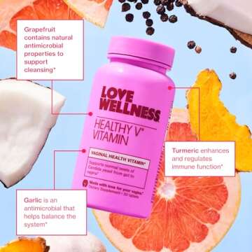 Love Wellness Healthy V Vitamin | Women's Vaginal Health Supplement | pH Balance, Gut Health & Immune Support Supplement | Balance of Candida Yeast with Turmeric, Garlic & Coconut Oil | 30 Count