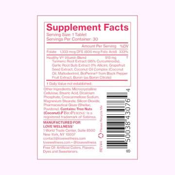 Love Wellness Healthy V Vitamin | Women's Vaginal Health Supplement | pH Balance, Gut Health & Immune Support Supplement | Balance of Candida Yeast with Turmeric, Garlic & Coconut Oil | 30 Count