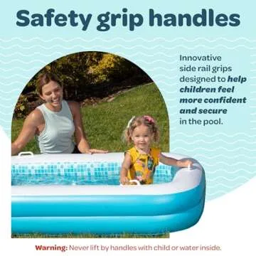 Inflatable Kiddie Pool 65"x39"x10" (5'5") Blow Up Soft Padded Floor, Handles and Drain - Shallow Rectangular Blow Up Swimming Pool for Kids Age 2+ Toddler Ball Pit Small Adult Backyard Tanning Pool