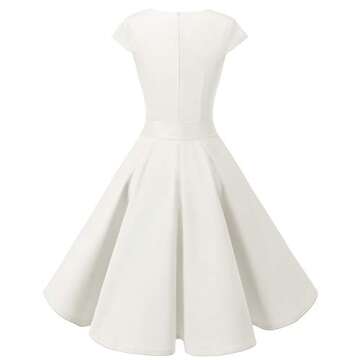 DRESSTELLS Women Classic Tea Dress 1950s Vintage Cocktail Dresses Sweetheart Neckline Swing Dresses with Cap Sleeves White M