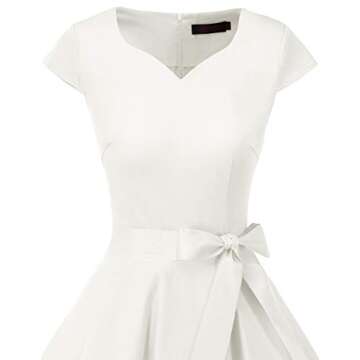 DRESSTELLS Women Classic Tea Dress 1950s Vintage Cocktail Dresses Sweetheart Neckline Swing Dresses with Cap Sleeves White M