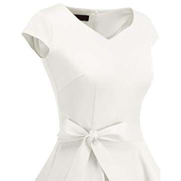DRESSTELLS Women Classic Tea Dress 1950s Vintage Cocktail Dresses Sweetheart Neckline Swing Dresses with Cap Sleeves White M
