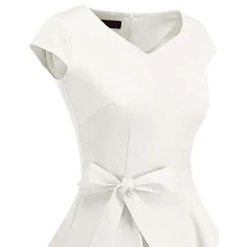 DRESSTELLS Women Classic Tea Dress 1950s Vintage Cocktail Dresses Sweetheart Neckline Swing Dresses with Cap Sleeves White M