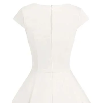 DRESSTELLS Women Classic Tea Dress 1950s Vintage Cocktail Dresses Sweetheart Neckline Swing Dresses with Cap Sleeves White M