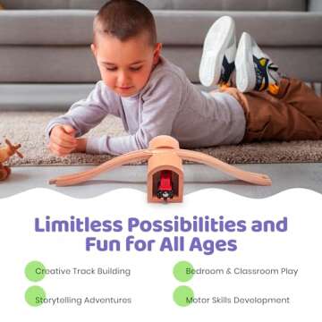 maxim enterprise, inc. Wooden Train Track Over & Under Tunnel Bridge & Easy-Connect Railway, Hardwoo...