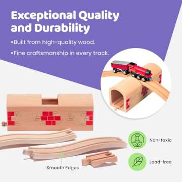 maxim enterprise, inc. Wooden Train Track Over & Under Tunnel Bridge & Easy-Connect Railway, Hardwood Train Set Compatible with Thomas and Friends, BRIO, Major Brand Wooden Train Sets and Accessories