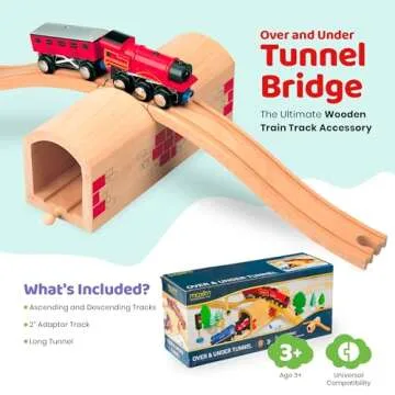 maxim enterprise, inc. Wooden Train Track Over & Under Tunnel Bridge & Easy-Connect Railway, Hardwood Train Set Compatible with Thomas and Friends, BRIO, Major Brand Wooden Train Sets and Accessories
