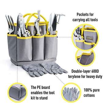 Jardineer Garden Tools Set, 8PCS Heavy Duty Garden Tool Kit with Outdoor Hand Tools, Garden Gloves a...