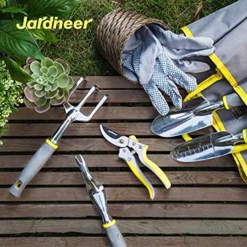 Jardineer Garden Tools Set, 8PCS Heavy Duty Garden Tool Kit with Outdoor Hand Tools, Garden Gloves and Storage Tote Bag, Gardening Tools Gifts for Women and Men