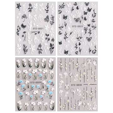 JMEOWIO 3D Embossed Flower Spring Nail Art Stickers Decals Self-Adhesive Pegatinas Uñas 5D Summer C...