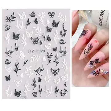 JMEOWIO 3D Embossed Flower Spring Nail Art Stickers Decals Self-Adhesive Pegatinas Uñas 5D Summer Colorful Floral Nail Supplies Nail Art Design Decoration Accessories 4 Sheets