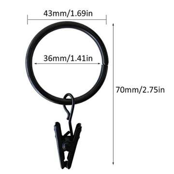 JIOCLIP Decorative Curtain Rings - 1.41" Interior Diameter, 40 Set (Black)
