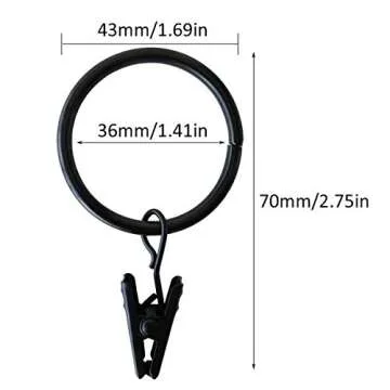 JIOCLIP Decorative Curtain Rings - 1.41" Interior Diameter, 40 Set (Black)