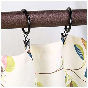 Premium Black Curtain Rings with Clips - Set of 40